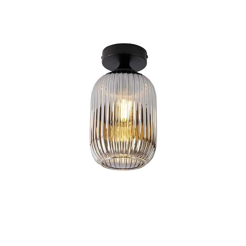 QAZQA Art deco plafondlamp met smoke glas - Banci - Zwart