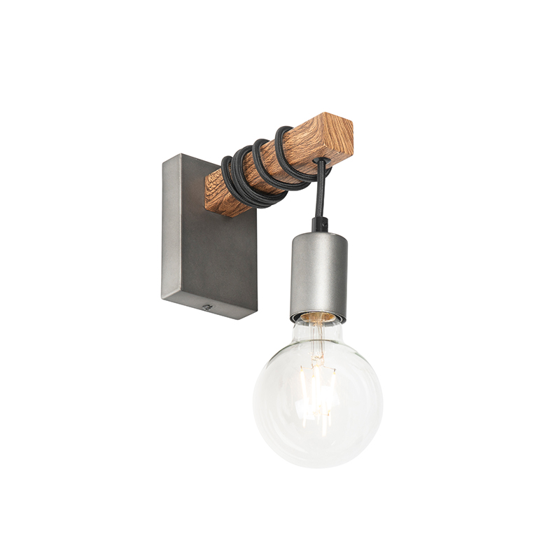 QAZQA Industriële wandlamp staal met bruin - Gallow