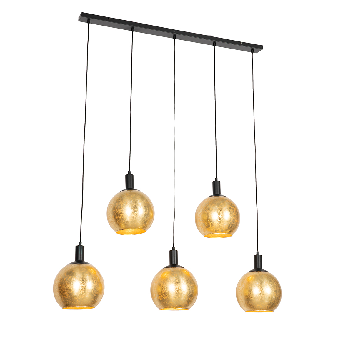 QAZQA Design hanglamp zwart met goud glas 5-lichts - Bert