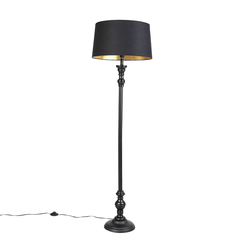 QAZQA Vloerlamp met katoenen kap met goud 45 cm - Classico - Zwart
