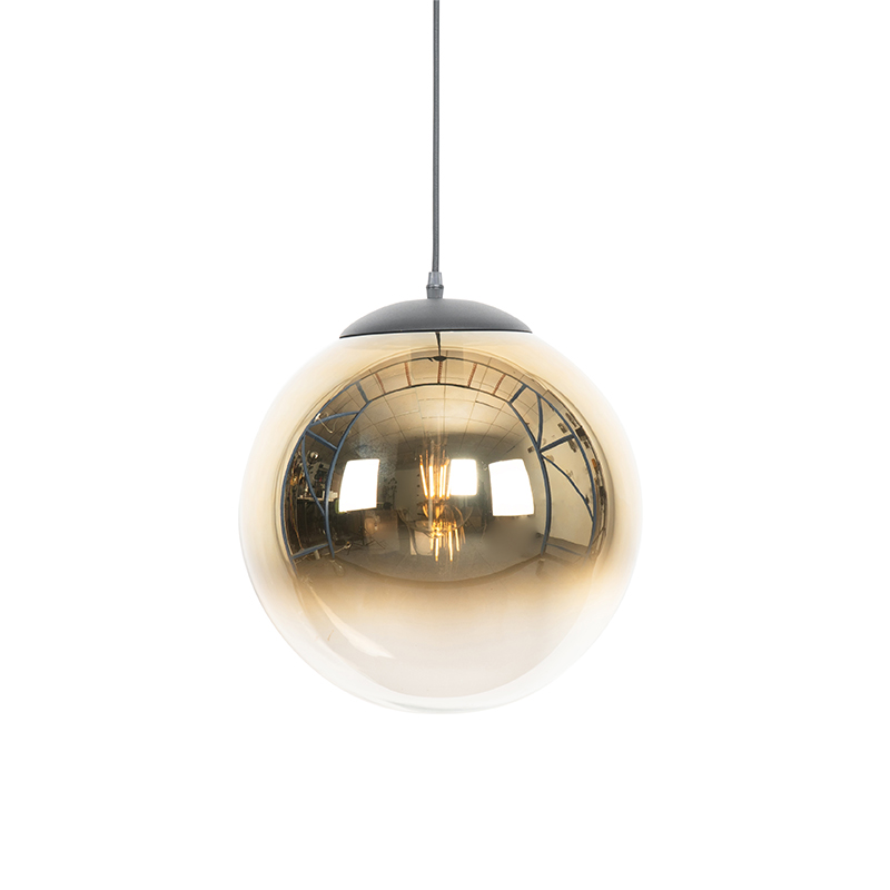 QAZQA Art deco hanglamp zwart met glas 33 cm - pallon - Goud