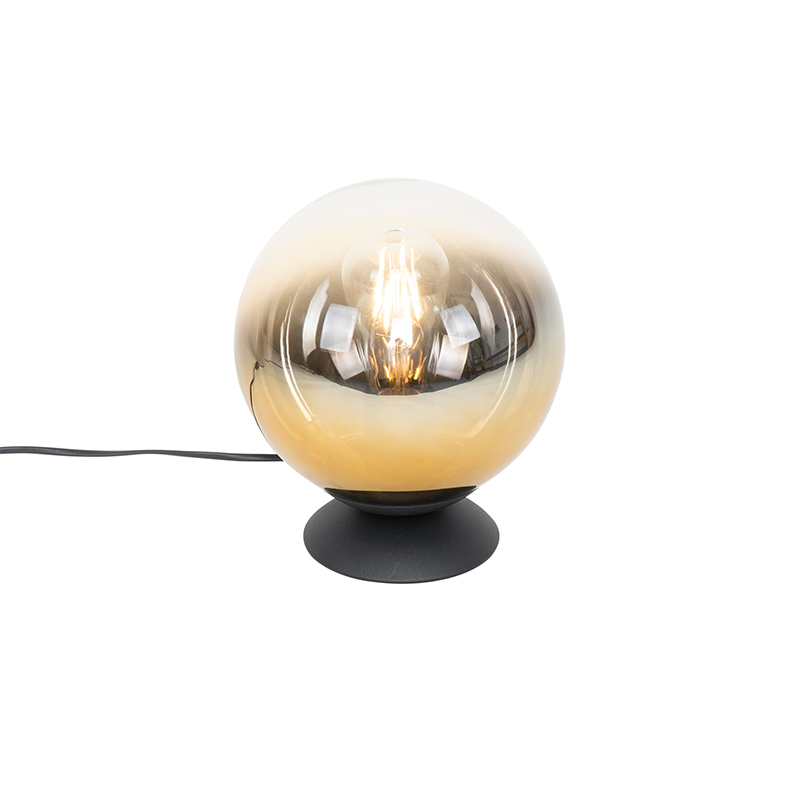 QAZQA Art deco tafellamp zwart met glas - pallon - Goud