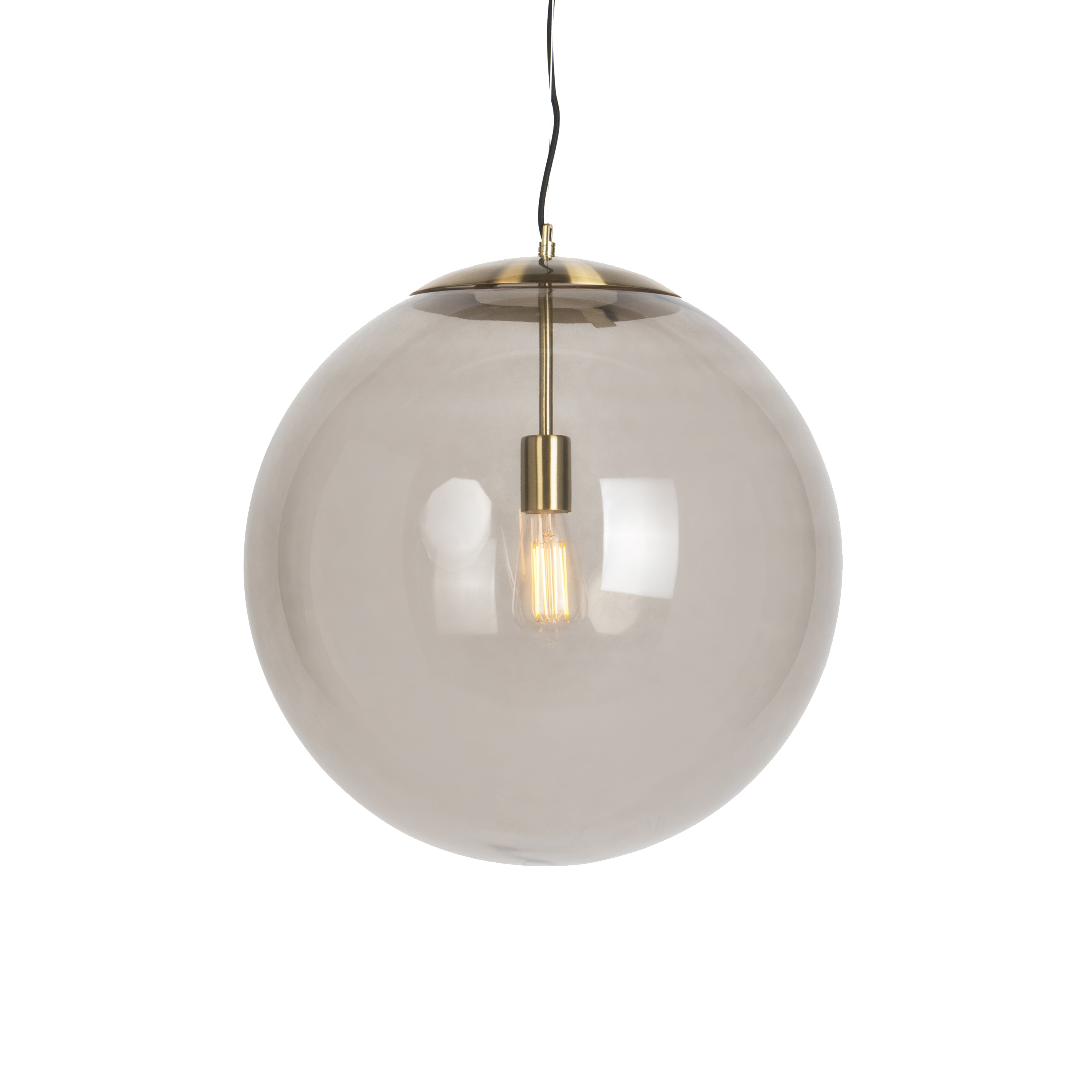 QAZQA +Moderne hanglamp messing met smoke glas 50 cm - Ball