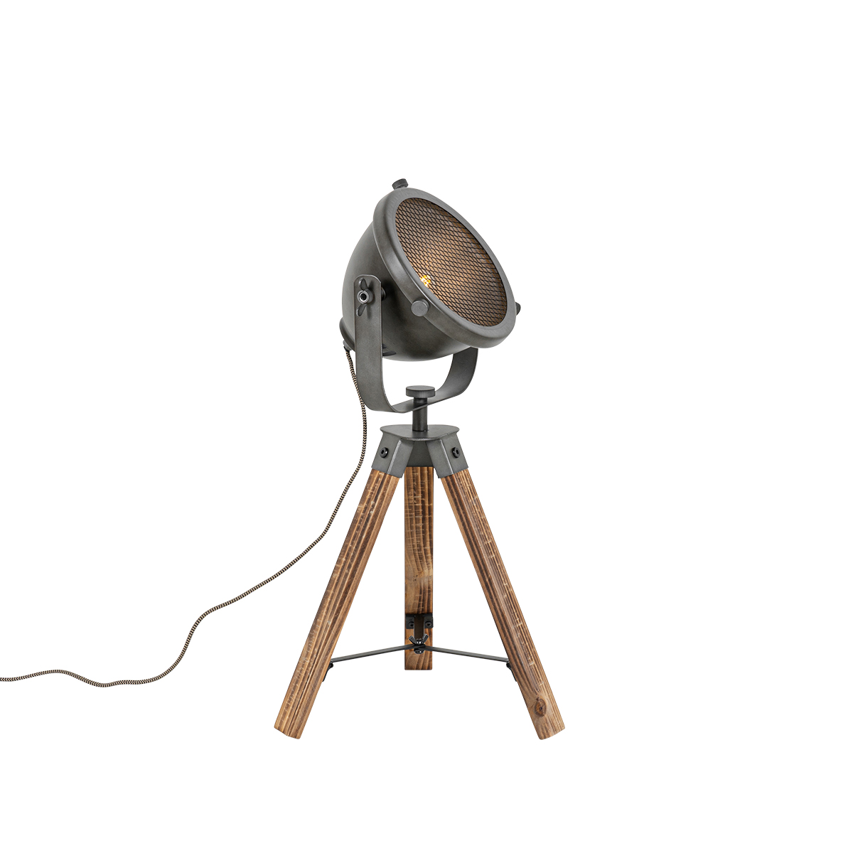 QAZQA Industriële tafellamp tripod staal met hout kantelbaar - Emado - Grijs