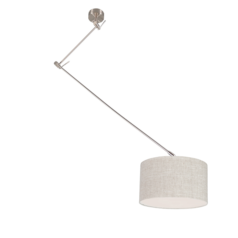 QAZQA Hanglamp staal met kap 35 cm grijs verstelbaar - Blitz - Beige