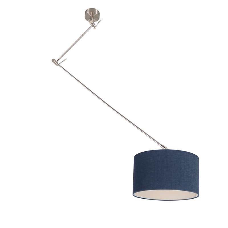 QAZQA Hanglamp staal met kap 35 cm verstelbaar - Blitz - Blauw