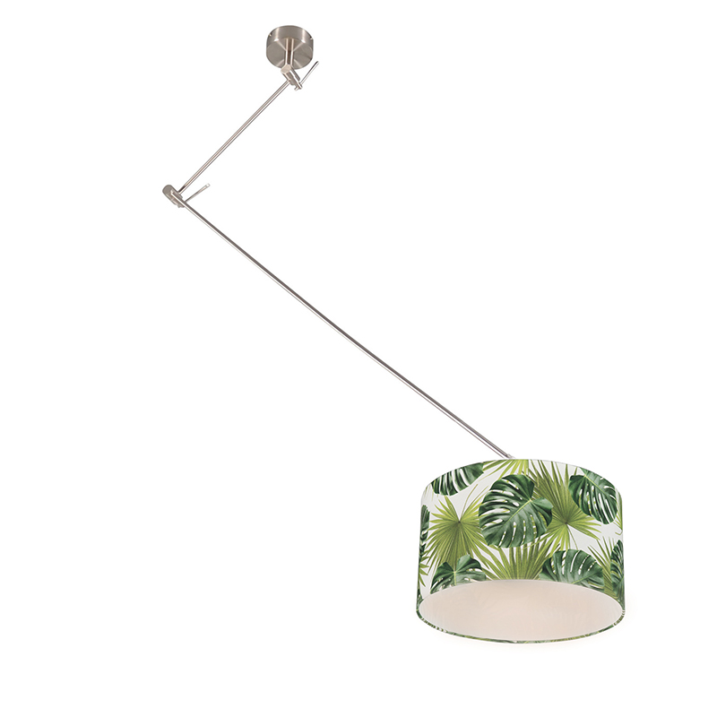 QAZQA Moderne hanglamp staal met leaf kap 35 cm - Blitz - Groen
