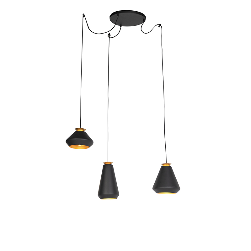 QAZQA Moderne hanglamp 3-lichts met goud - Mia - Zwart