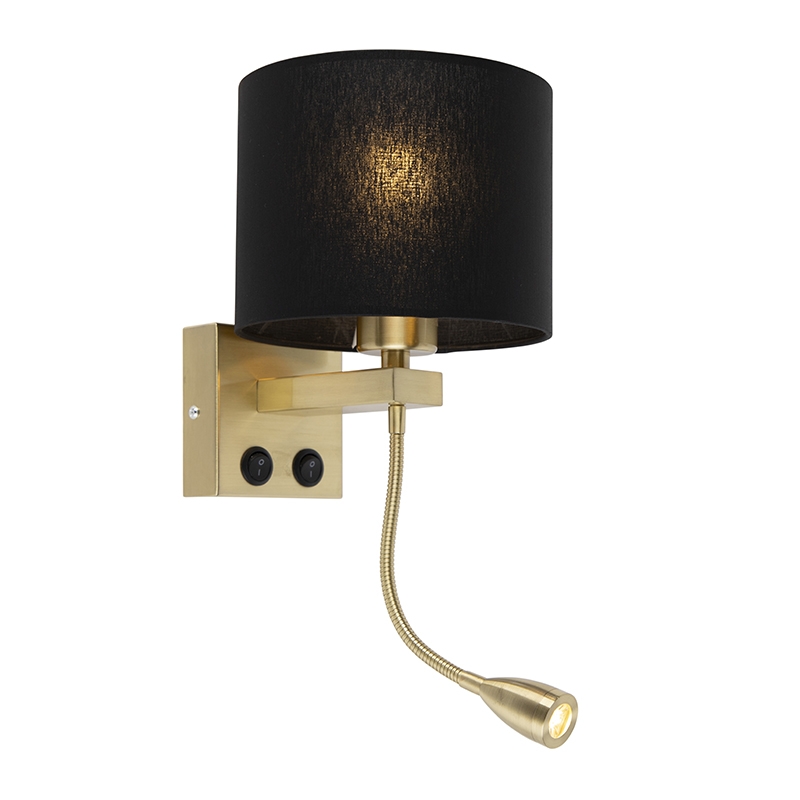 QAZQA Art deco wandlamp goud mete kap - Brescia - Zwart