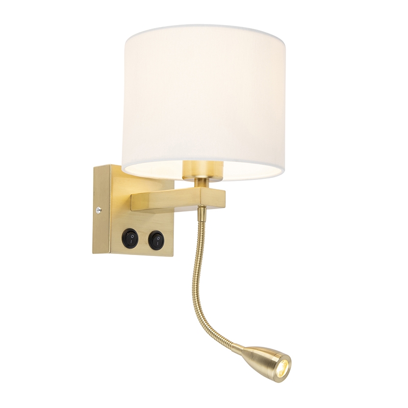 QAZQA Art deco wandlamp goud met witte kap - Brescia
