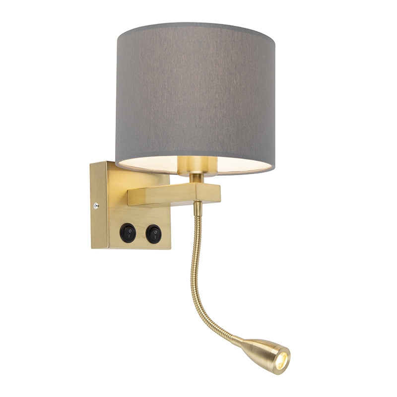 QAZQA Art deco wandlamp goud met grijze kap - Brescia - Grijs