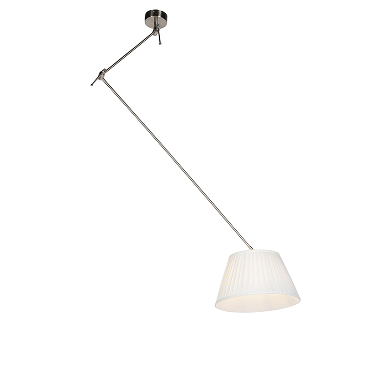 QAZQA Hanglamp staal met plisse kap crème 35 cm - Blitz