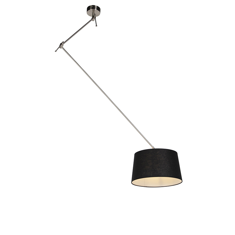 QAZQA Hanglamp staal met linnen kap 35 cm - Blitz - Zwart