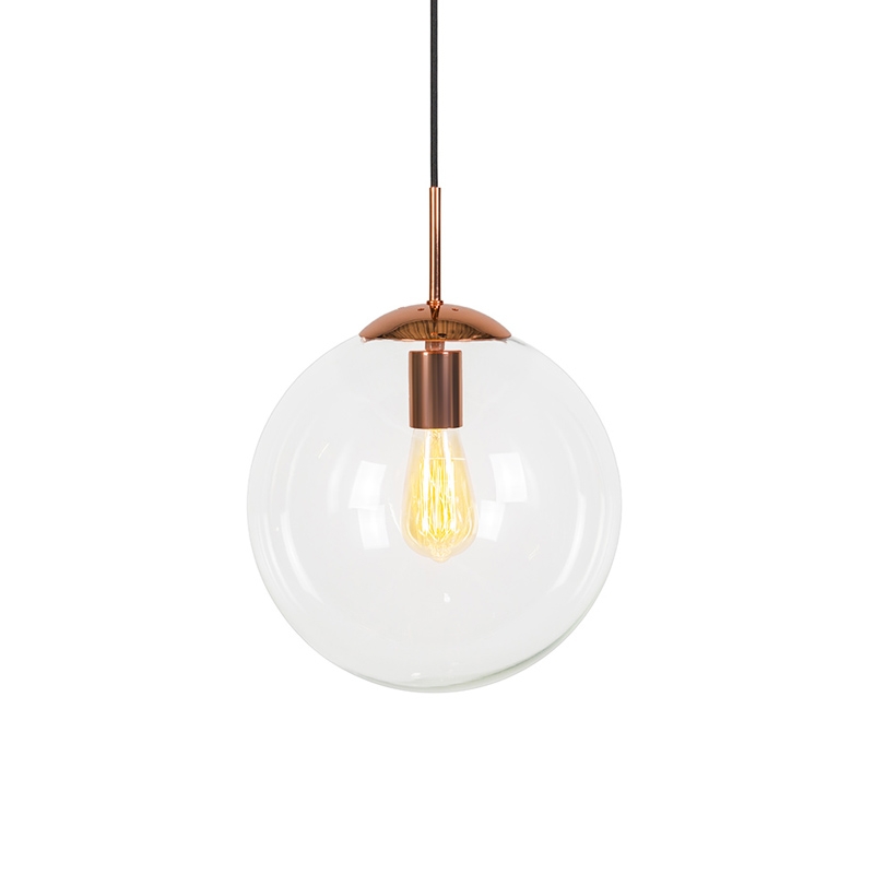 QAZQA Art deco hanglamp koper met helder glas 30 cm - Ball 30