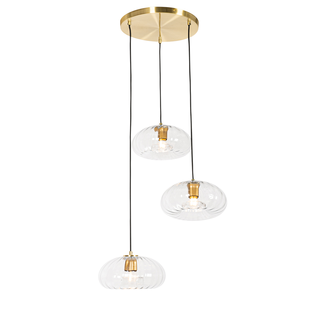 QAZQA Art Deco hanglamp met glas rond 3-lichts - Ayesha - Goud
