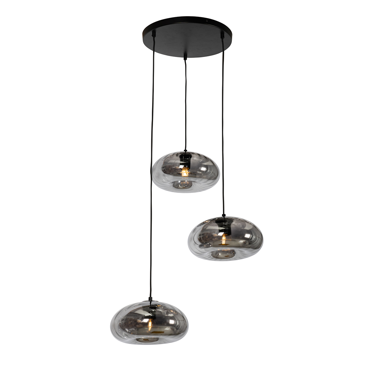 QAZQA Art Deco hanglamp met smoke glas rond 3-lichts - Ayesha - Zwart