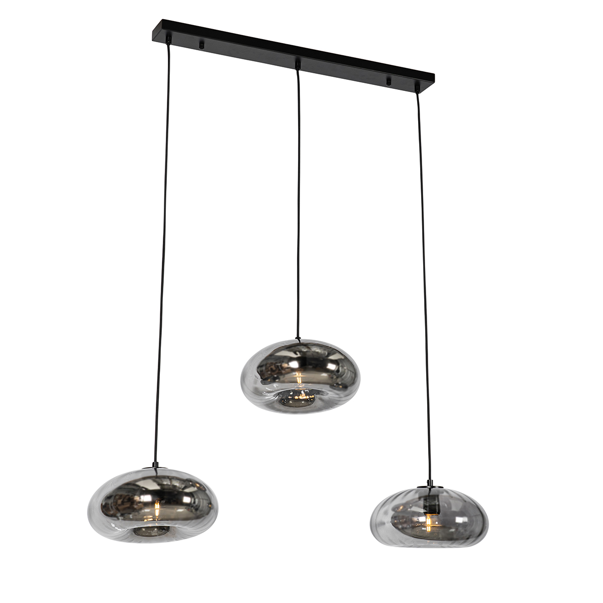 QAZQA Hanglamp met smoke glas langwerpig 3-lichts - Ayesha - Zwart