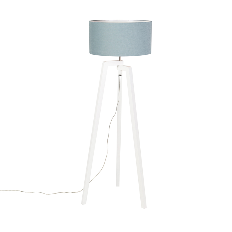 QAZQA Vloerlamp tripod wit hout met mineraal kap 50 cm - Puros - Blauw