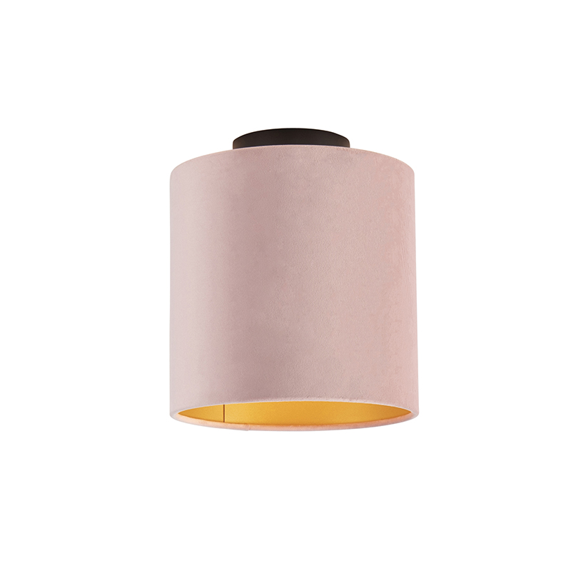 QAZQA Plafondlamp met velours kap oud met goud 20 cm - Combi zwart - Roze