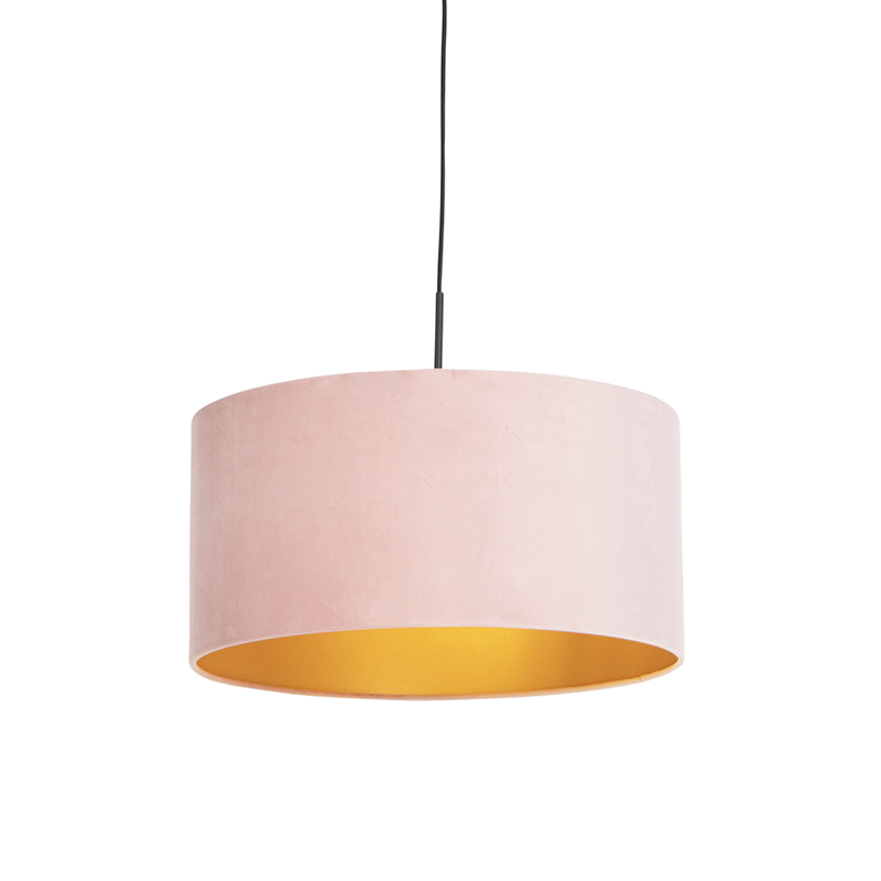 QAZQA Hanglamp met velours kap met goud 50 cm - Combi - Roze