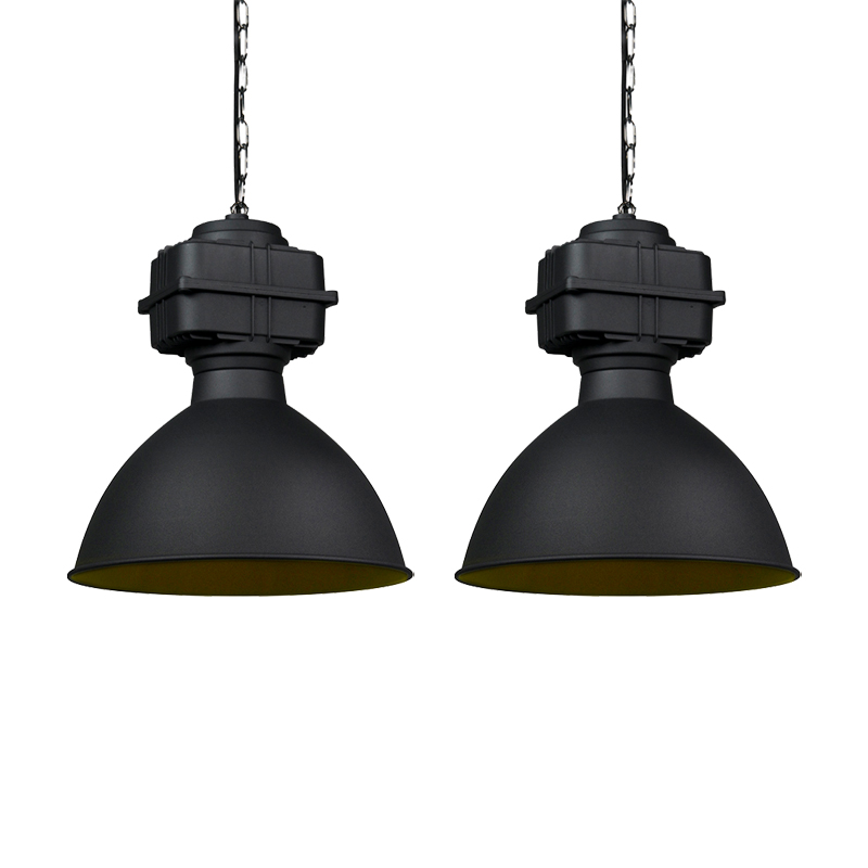 QAZQA Set van 2 industriële hanglampen klein mat - Sicko - Zwart