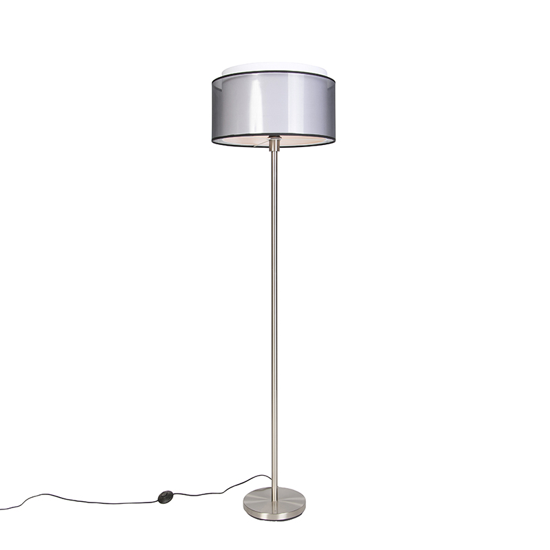 QAZQA Design vloerlamp staal met-wit kap 47 cm - Simplo - Zwart