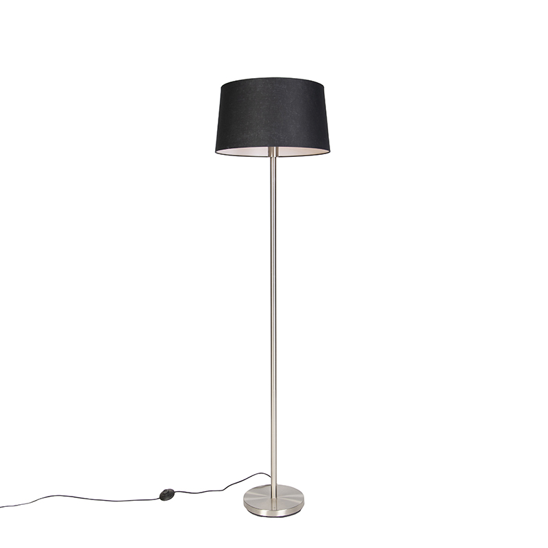 QAZQA Moderne vloerlamp staal mete kap 45 cm - Simplo - Zwart
