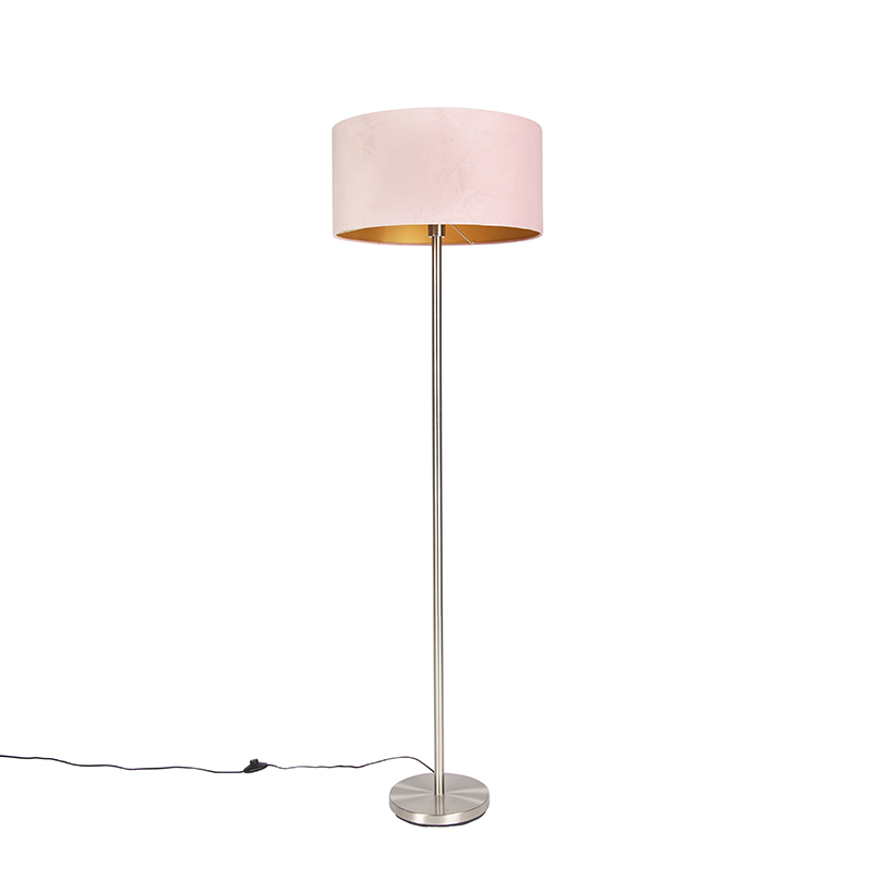 QAZQA Vloerlamp staal met kap 50 cm - Simplo - Roze