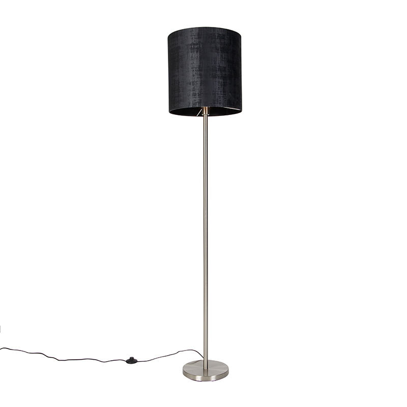 QAZQA Moderne vloerlamp staal met kap 40 cm - Simplo - Zwart