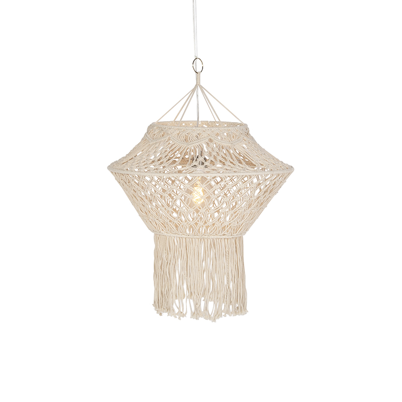 QAZQA Landelijke hanglamp macramé 90 cm - Macra - Beige