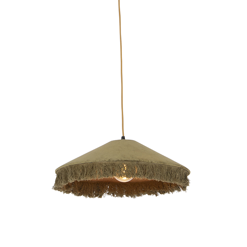 QAZQA Retro hanglamp velours met franjes - Frills - Groen