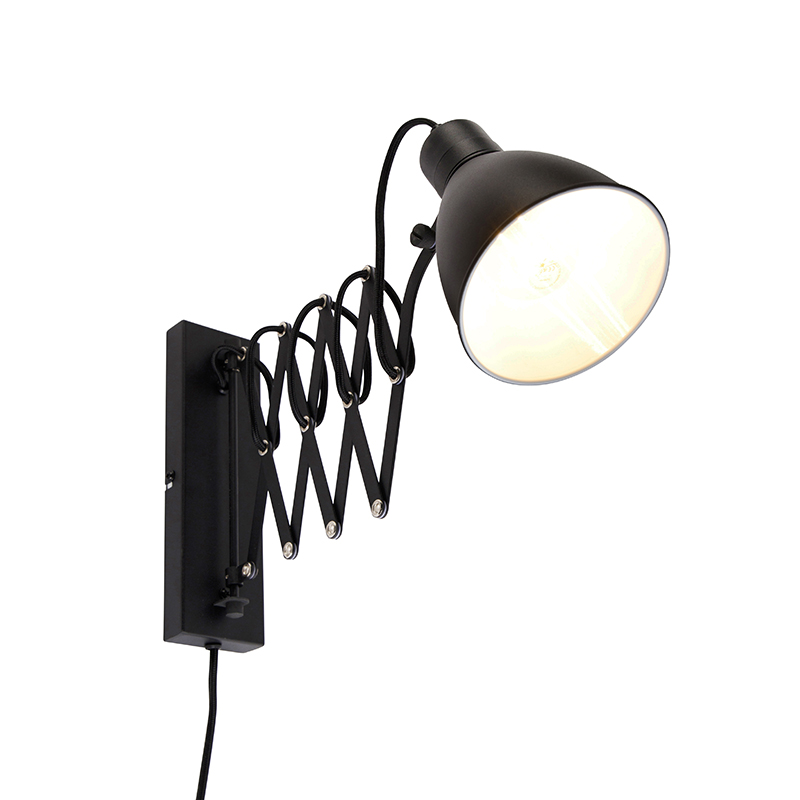 QAZQA Industriële wandlamp met verstelbare arm - Merle - Zwart