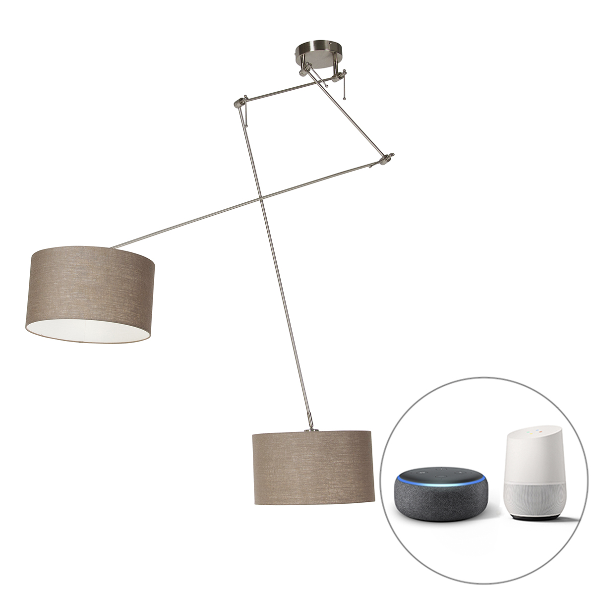 QAZQA Smart hanglamp staal met kap 35 cm taupe incl. 2 Wifi A60 - Blitz