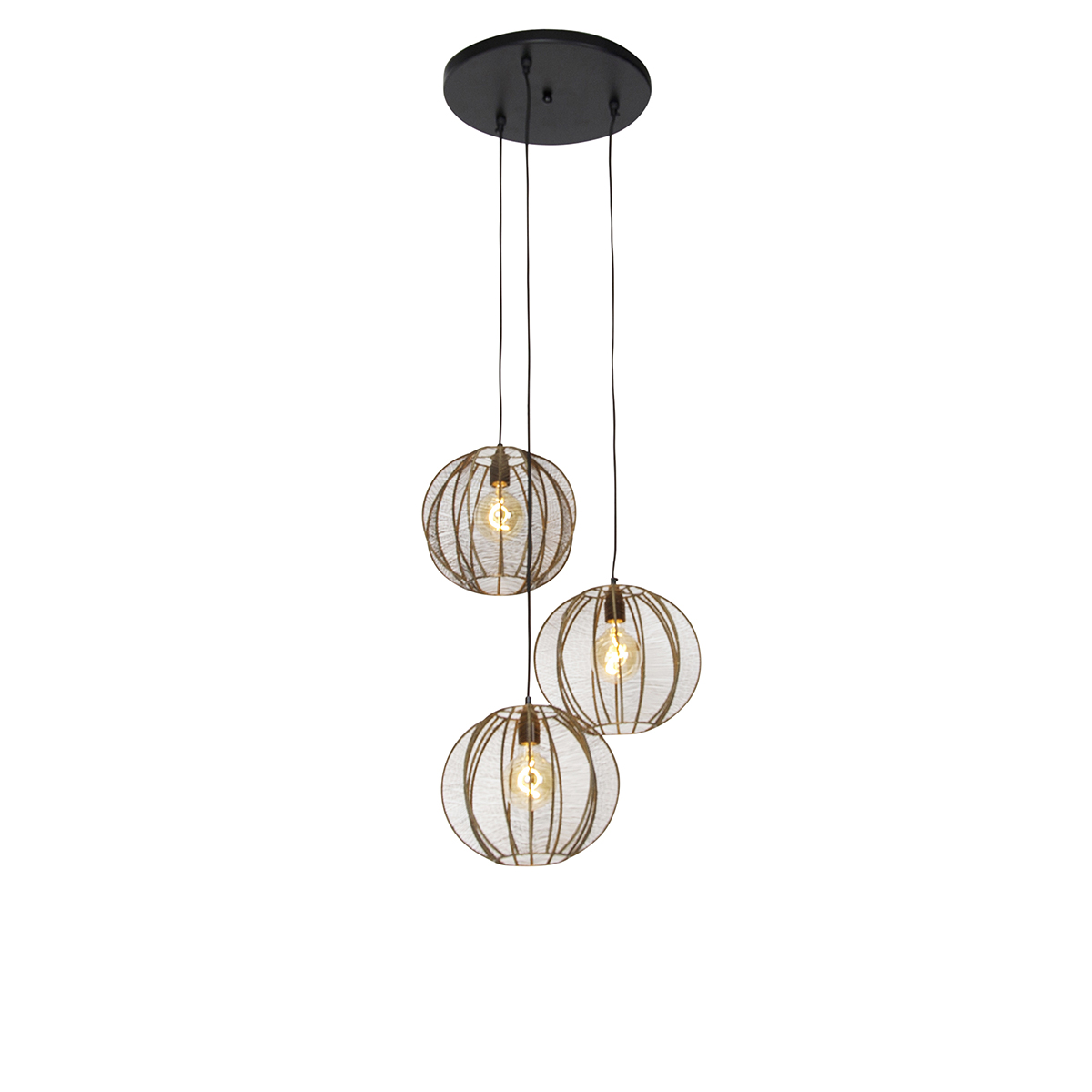QAZQA Industriële hanglamp brons met zwart rond 3-lichts - Dong