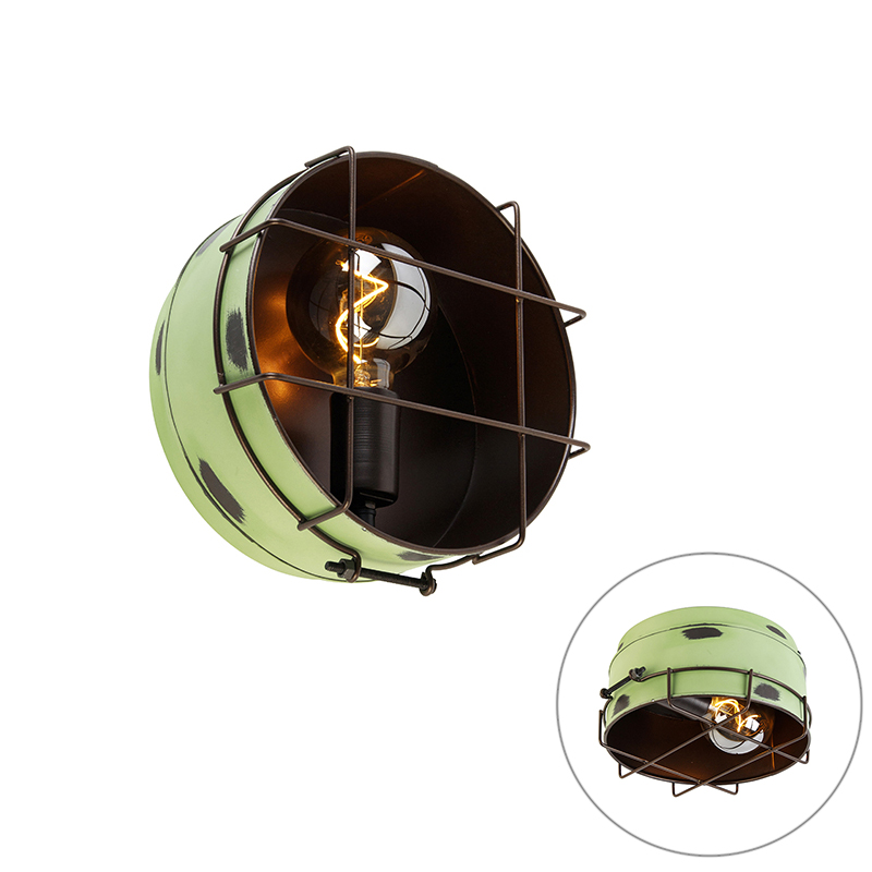 QAZQA Industriële wandlamp 25 cm - Barril - Groen