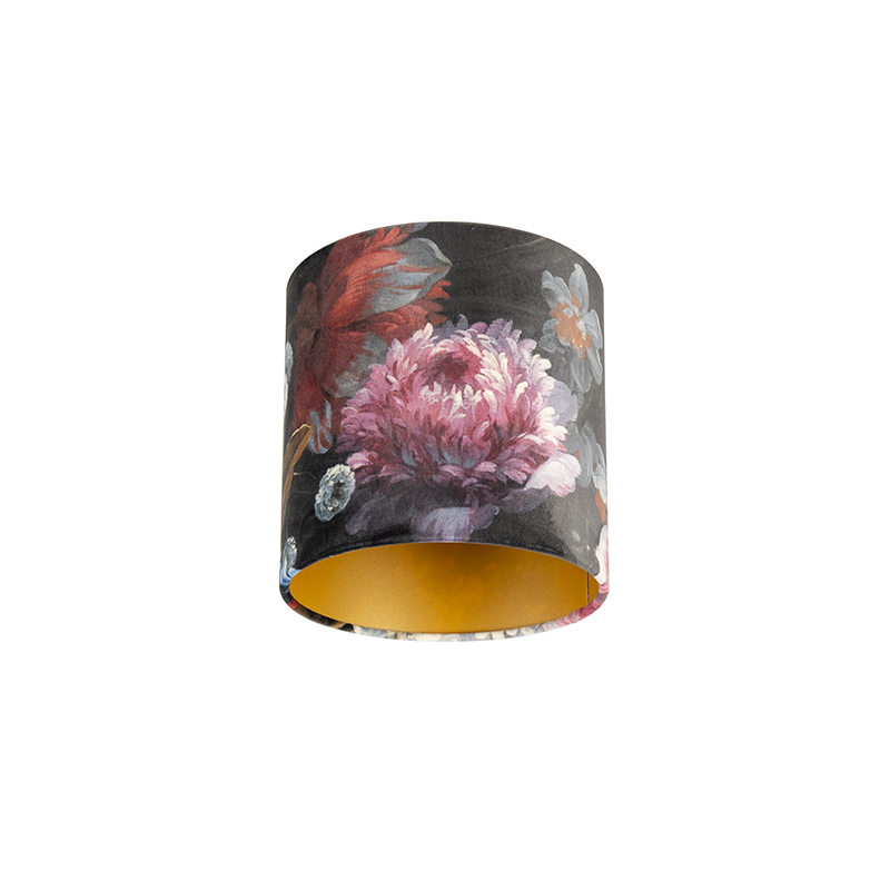 QAZQA Velours lampenkap bloemen dessin 20/20/20 gouden binnenkant