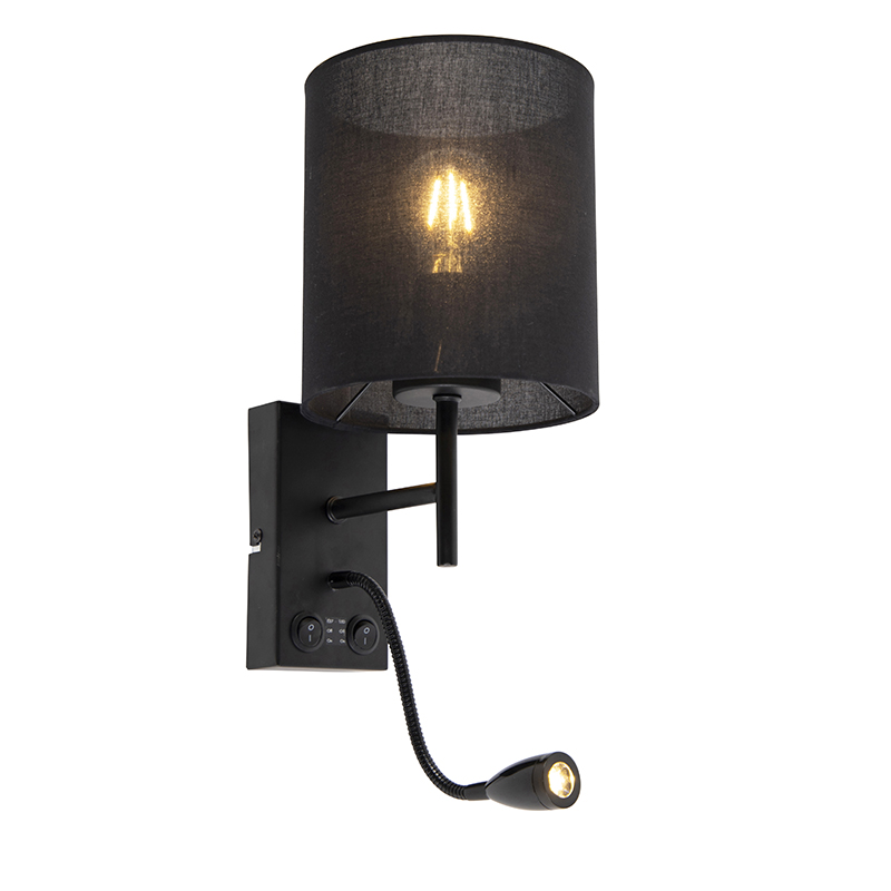 QAZQA Moderne wandlamp met katoenen kap - Stacca - Zwart