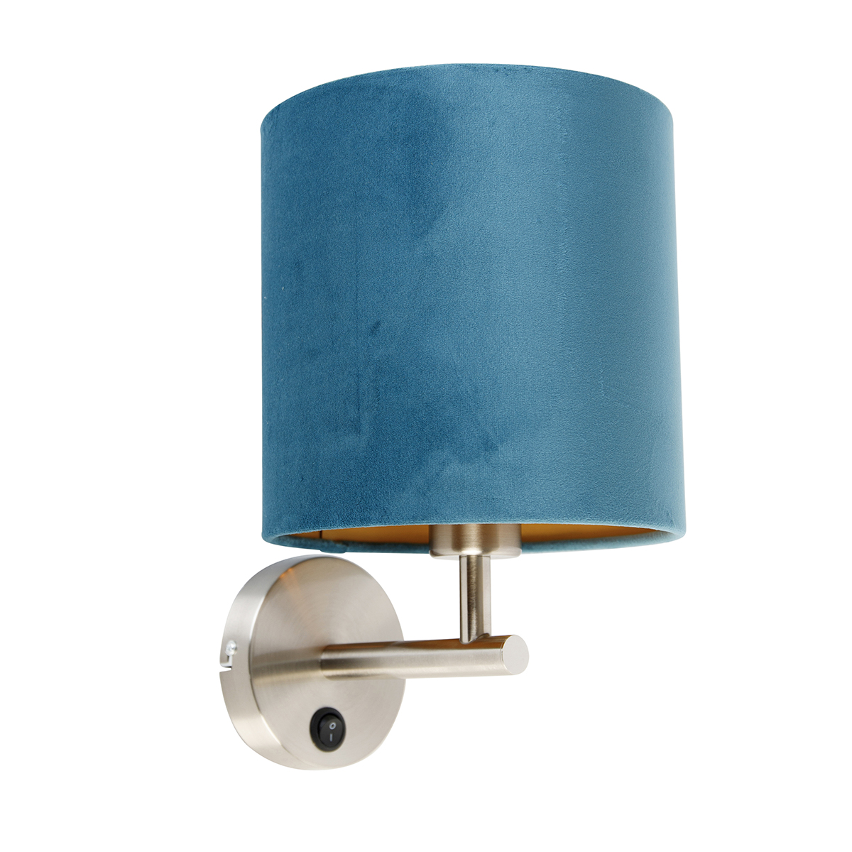 QAZQA Strakke wandlamp staal mete velours kap - Matt - Blauw