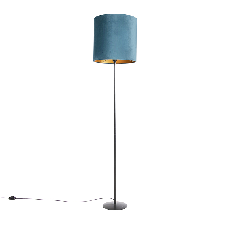 QAZQA Vloerlamp zwart velours kap met goud 40 cm - Simplo - Blauw