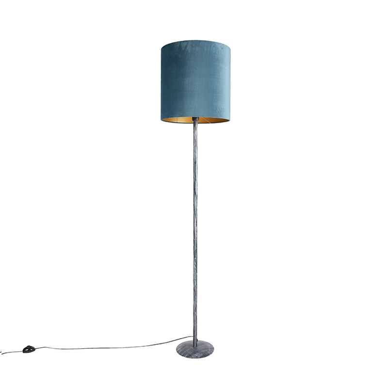 QAZQA Vloerlamp antiek grijs velours kap 40 cm - Simplo - Blauw