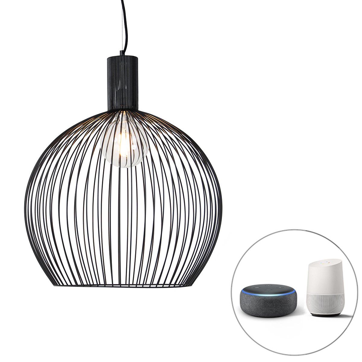 QAZQA Smart ronde hanglamp 50 cm incl. Wifi G95 - Dos - Zwart