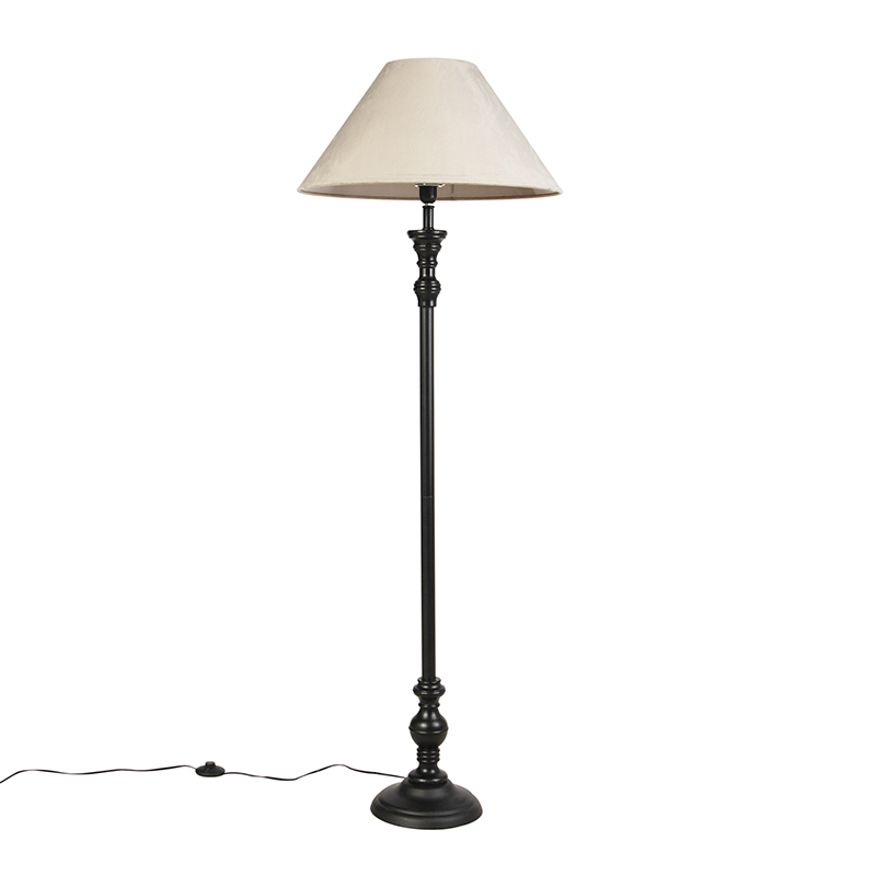 QAZQA Vloerlamp zwart met velours kap taupe 55 cm - Classico