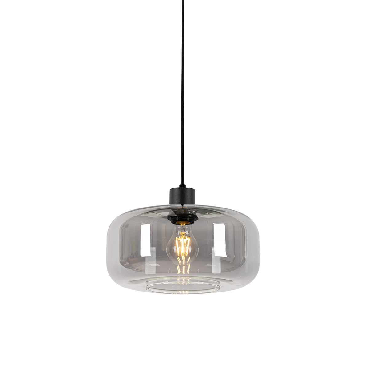 QAZQA Art deco hanglamp zwart met smoke glas - Bizle - Grijs