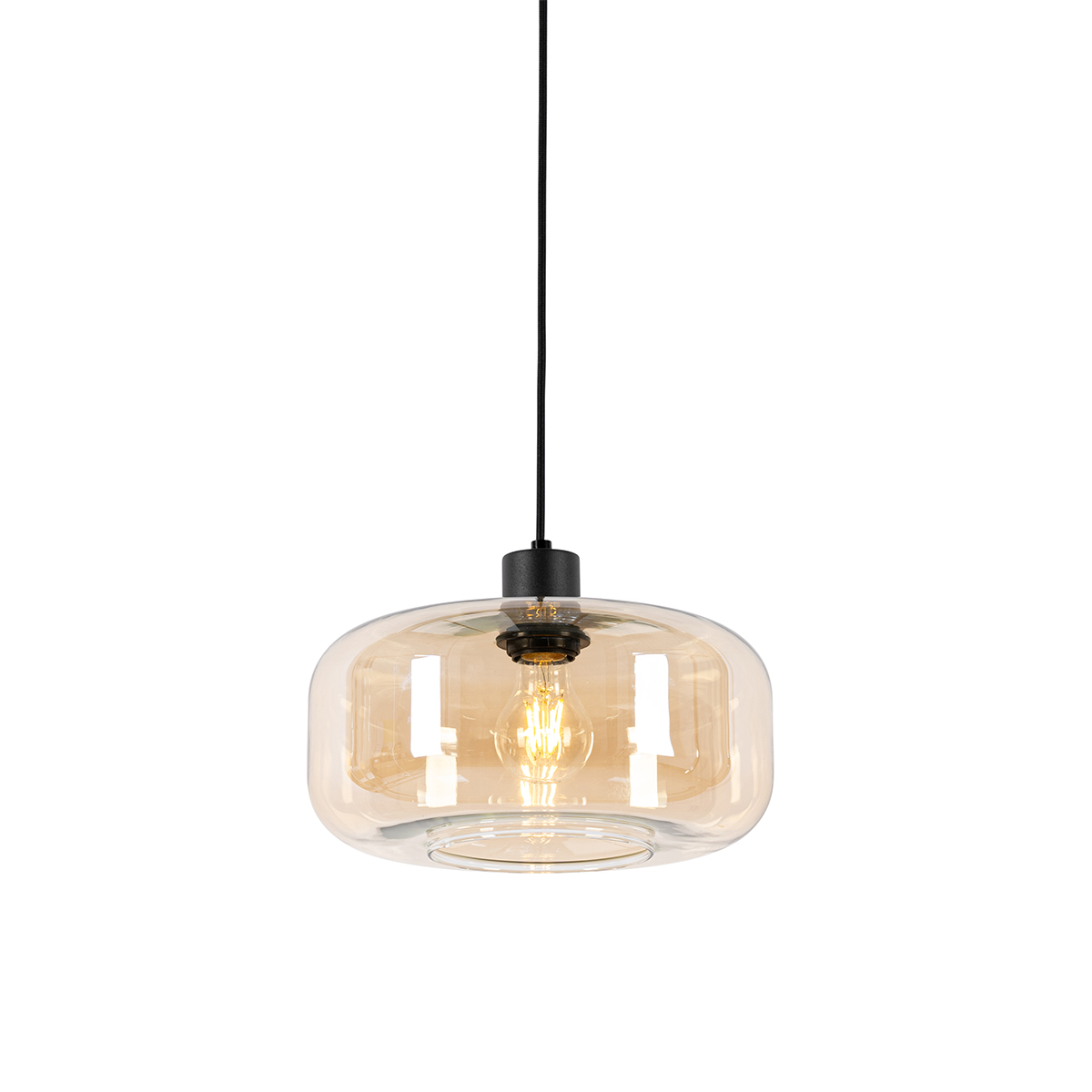 QAZQA Art Deco hanglamp zwart met amber glas - Bizle - Beige