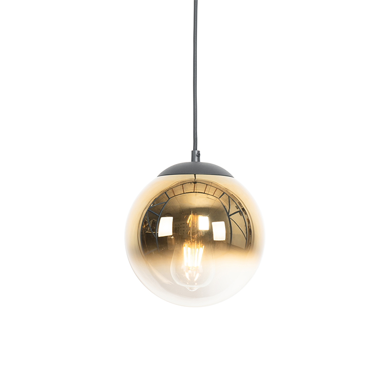 QAZQA Art deco hanglamp zwart met glas 20 cm - Pallon - Goud