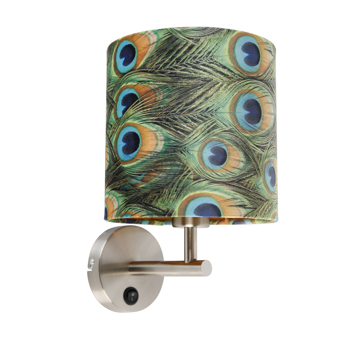 QAZQA Botonische wandlamp staal met velours kap pauw - Combi - Blauw
