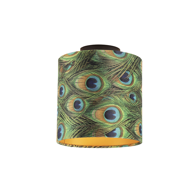 QAZQA Plafondlamp met velours kap pauw met goud 20 cm - Combi - Zwart