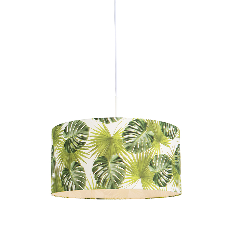QAZQA Botanische hanglamp wit met Leaf kap 50cm - Combi 1 - Groen