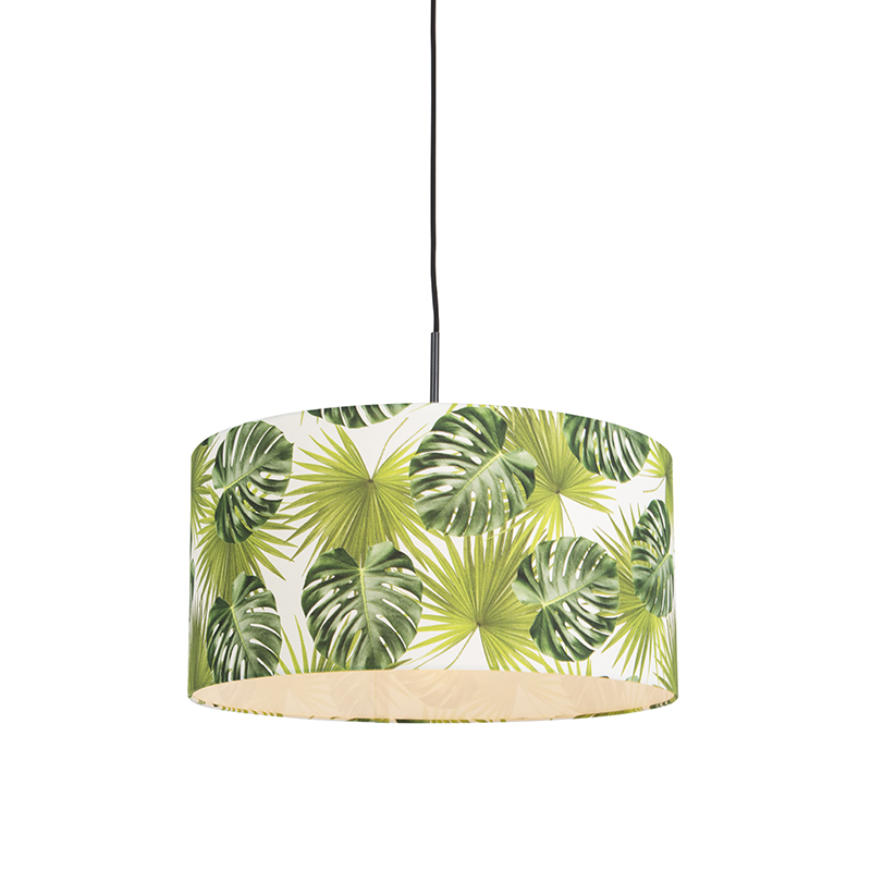 QAZQA Botanische hanglamp zwart met Leaf kap 50cm - Combi 1 - Groen