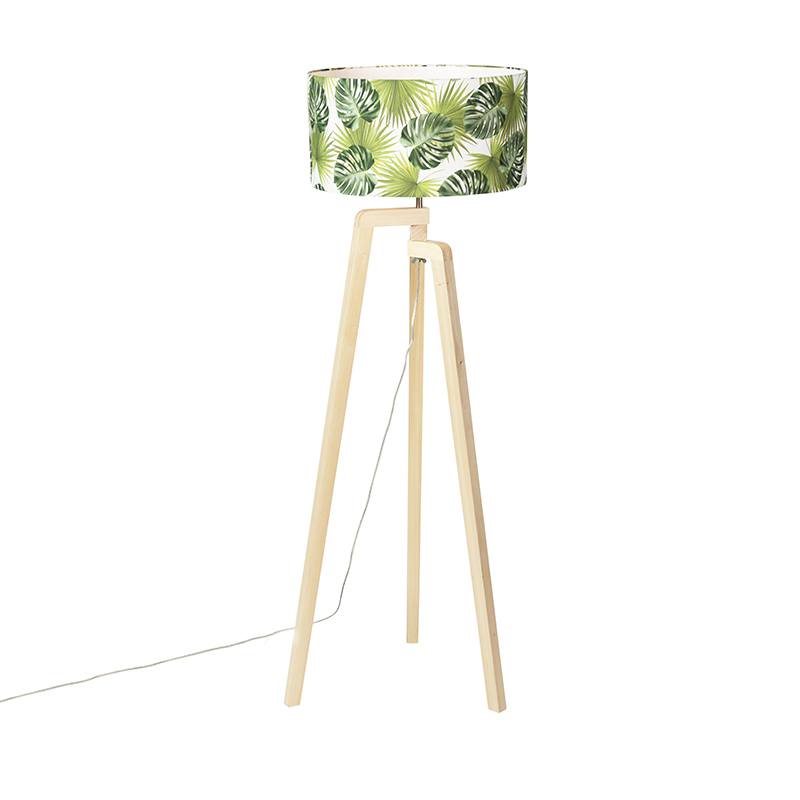 QAZQA Vloerlamp tripod hout met kap leaf - Puros - Groen